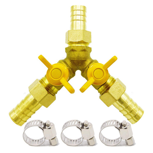 Metaland Brass 3 Way Shut-Off Valve, 5/16" Hose Barb Y Shaped Ball Valve