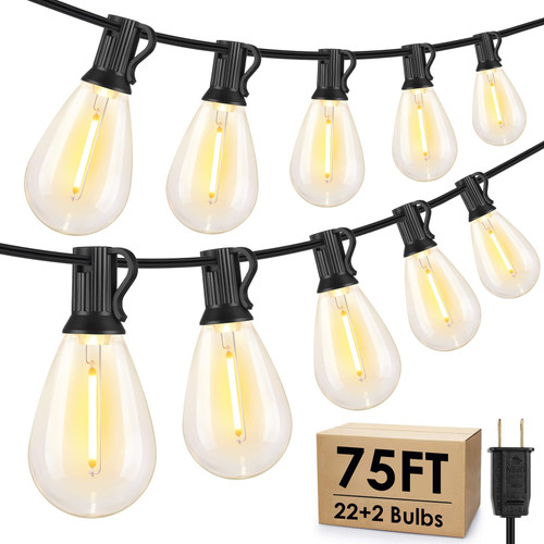 Larkvue 75FT LED Outdoor String Lights, Patio Light, 22+2 S11 Bulbs, Black