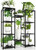 Hongsane Metal Heavy Duty Plant Stand Indoor Outdoor,10 Tier Tall Plant Stands Holder,Large Wrought Iron Plant Shelves for Multi Pots,Black Tiered Flower Display Riser for Living Room,Patio,Balcony