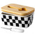 Butter Dish with Lid for Countertop, Checkered Ceramic Butter Container, Embossed Butter Keeper with Bamboo lid, Knife, and Airtight Cover, Cute Kitchen Farmhouse Decor (Black-White)