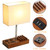 Briever USB Table Lamp, Multi-Functional Desk Lamp with 2 AC Outlets, Bedside Lamp with 3 USB Charging Ports and Wooden Phone Stands, Nightstand Lamp for Bedroom, Livingroom, Office, Walnut Wood