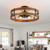 6-Light Large Rustic Farmhouse Wood Flush Mount Ceiling Light Fixture 20 inch Oak Wood and Metal Round Drum Semi Flush Mount Ceiling Light for Hallway Entry Farmhouse Bedroom Living Room, Black
