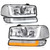 Fullux LED DRL Headlights Assembly fit 1999-2007 GMC Sierra/2000-2006 Yukon XL 1500 2500 No Denali Models Chrome Housing Clear Reflector LH RH Replacements