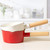 FYUEROPA Enamel Milk Pot, Butter Warmer Non-stick Saucepan, 6 Inch 37 Oz Cookware with Wooden Handle (White)