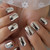 Coolnail 24pcs Short Round Mirror Fake Nails Metallic Silver Full Cover Professional Fingernail Round Adult False Nails