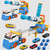 Dwi Dowellin Truck Toys Kids Toys, 28"Carrie Truck Race Track Car Toys Include 4 Race Cars+6 Soft Balls, Light&Sound, Eejection&Shooting Transport Trucks Toy, Xmas Gifts for Toddlers 3+ Year Old-Blue