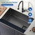 Silicone Sink Splash Guard & Edge Protector, 30 Inch Extra Long Kitchen Sink Splash Guard with Suction Cups, 5° Tilt Water Drip Back Design, DIY Cuttable Fits Any Size Single or Double Sink - Black