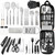 THTYBROS Portable Camping Kitchen Utensil 34 Pcs Set- Cookware Kit, Stainless Steel Outdoor Cooking and Grilling Utensil Organizer Travel Set Perfect for Travel, Picnics, RVs, Camping, BBQs, Parties