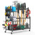 36" Large Garden Tool Organizer with Wheels & Side Tool Bag, 3 Tier Rolling Garage Storage Rack for Long Handled Rakes, Shovels, Brooms, Freestanding Yard Tools Cart for Shed & Outdoors