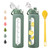 chunmo 32 oz Glass Water Bottles with 2 Lids-Handle Spout Lid & Straw Lid, 1 Liter Motivational Borosilicate Water Bottle with Time Marker and Silicone Sleeve,Leakproof-Olive-1 Pack