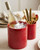 FUN ELEMENTS Kitchen Utensil Holder, 7.2" Super Large Utensil Crock Heavy and Stable Lace Emboss Ceramic Utensil Holder for Kitchen Counter (Christmas Red)