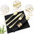 400 PCS Pre Rolled Cutlery Sets, Premium Gold Plastic Flatware Set Wrapped in Black Napkin, Disposable Cutlery Set with 100 Forks, 100 Knives, 100 Spoons, 100 Napkins for Wedding, Party, Dinner