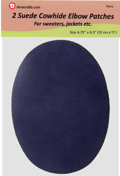-2 Sew-on Large Natural Suede Leather Elbow Patches Size 4.75 in x 6.5 in w/Perforated Edges for Easy Sewing - (Navy)