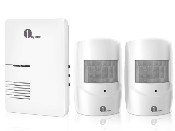 1byone Driveway Alarm, 36 Melodies, 1 Plug-in Receiver 2 PIR Detectors