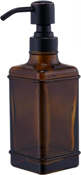 Qeemee Soap Dispenser,10 Oz Antique Design Thick Glass Hand Dispensers; with 304 Rust Proof Stainless Steel Pump, for Kitchen, Bathroom- Oil Rubbed Bronze