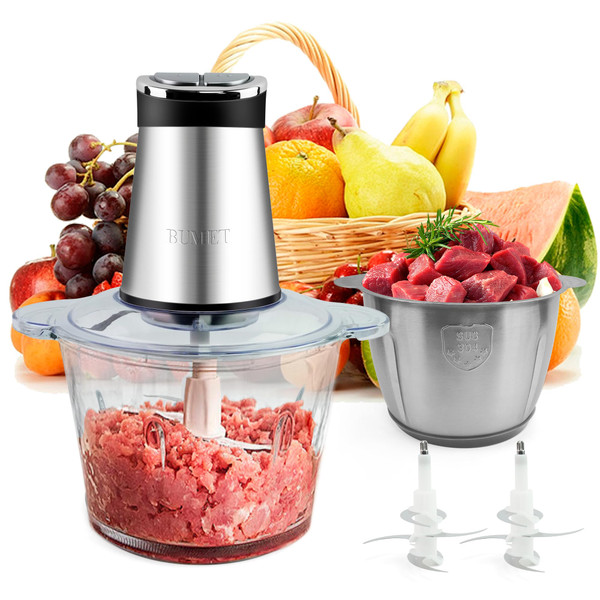 BUMET 800W 2-12cup Food Chopper LED Timer 3-Tier 6 Blades