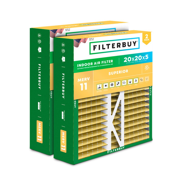 Filterbuy 20x20x5 Air Filter MERV 11 Pet & Allergy Defense (2-Pack)