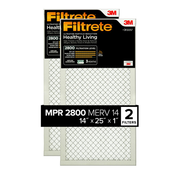 Filtrete 14x25x1 Air Filter, MERV 14, MPR 2800, 2 HVAC Filters