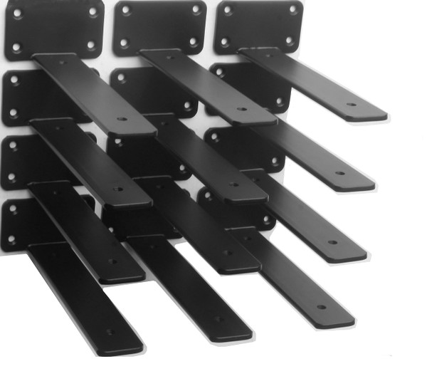 16 Pack - 9 inch Black Hidden L Shelf Bracket (1/5 Inch Thicked) Iron Floating Shelf Brackets Rustic Industrial Metal Brackets for Shelf Support