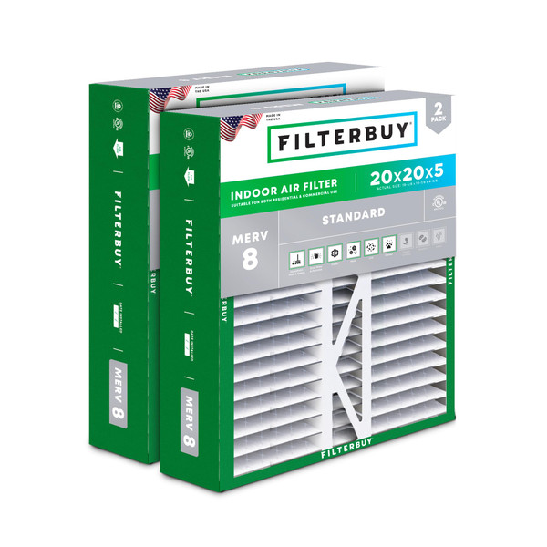 Filterbuy 20x20x5 Air Filter MERV 8 Dust & Allergy Defense (2-Pack)