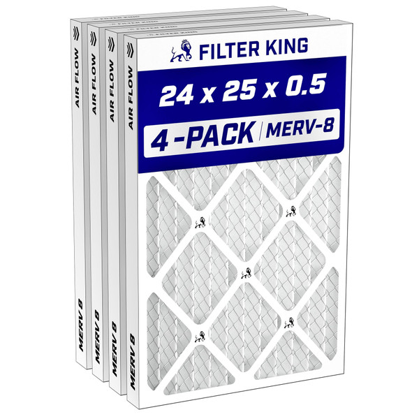 Filter King 24x25x0.5 Air Filter MERV 8, AC Furnace Filters (4-Pack)
