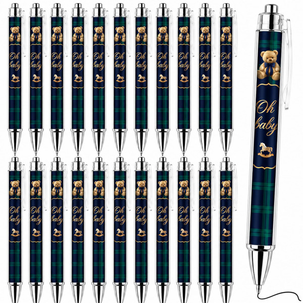 Tenceur 24 Pcs Tartan Plaid Bear Pens for Baby Shower Party Favors Gifts