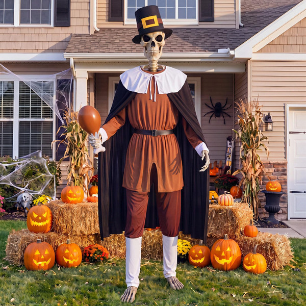Seenelling 12 ft Giant Pilgrim Skeleton Costume Thanksgiving Yard Decor