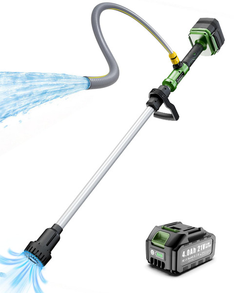 J-KU 21V Cordless Stick Water Transfer Pump - 720 GPH Portable Submersible Electric Sump Pumps with 4.0Ah Rechargeable Battery, 5-Ft Quick-Connect Hose for Pool Draining, Rain Barrel, Garden, Pond, RV