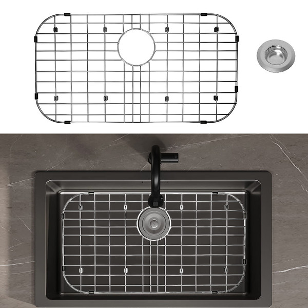 Kitchen Sink Grid 26" x 14", LOCVCDA Sink Protectors for Kitchen Sink with Rear Drain, Sink Bottom Grid, Stainless Steel Sink Protector, Sink Grate for Bottom of Kitchen Sink (26" x 14" - Rear Drain)
