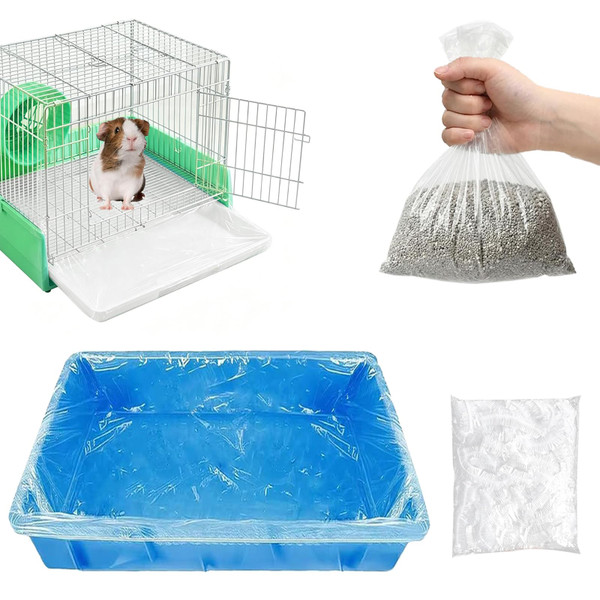 Joddguu 50 Pcs Disposable Rabbit Cage Liners, Small Animals Leak Proof Plastic Litter Box Film Liners for Bunny Guinea Pig Hamster Chinchilla Bird Clear Tray Covers Toilet Film Bags (27″)