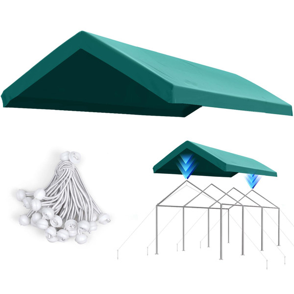 ADVANCE OUTDOOR 10x20 ft Carport Replacement Top Cover, Heavy Duty Waterproof & UV Protected, Easy Installation with Ball Bungees, Green, Roof Only