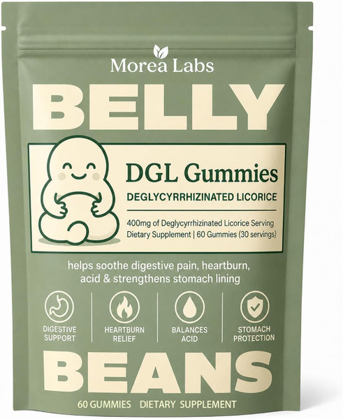 Morea Labs DGL Gummies, Belly Beans DGL Gummies, 400mg Deglycyrrhizinated Licorice Root Extract, Digestive Comfort Support, No Gluten, 60Gummies