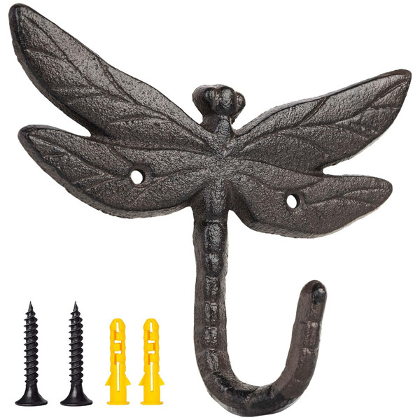 DEEKOUDT 1 pcs Antique Cast Iron Dragonfly Decorative Wall Hooks for Hanging Coats, Keys, Towels, Bags, and More (Dragonfly)