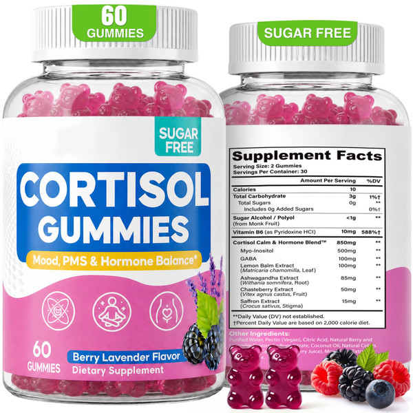 Cortisol Supplements for Women, Cortisol Gummies - Sugar Free, 60 Counts
