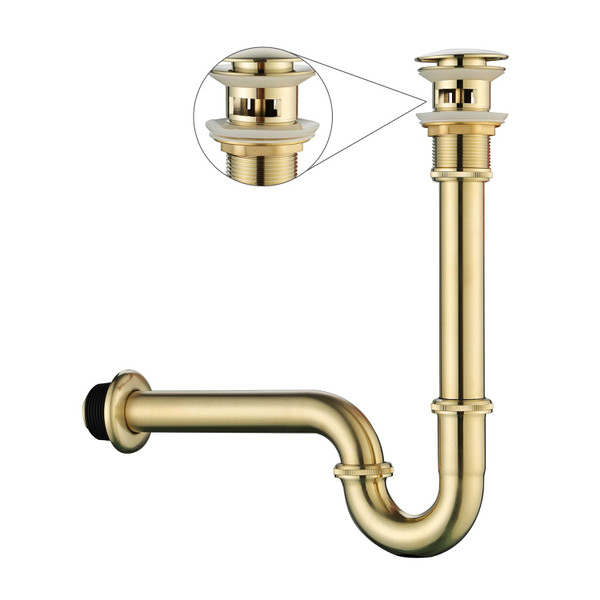 GORDEE Bathroom Sink Stopper Set Bottle Trap, SUS304 1-1/4 inch Slip Inlet Drain Complete Kit, Lavatory Sink Stopper Set w/Overflow, General US/CA Standard, Brushed Gold