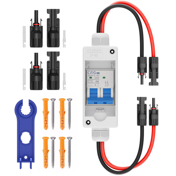 Solar Panel Disconnect Switch, CGELE 63 Amp DC 500V Breaker Box PV Disconnect Switch Miniature Circuit Breaker with IP65 Waterproof Box
