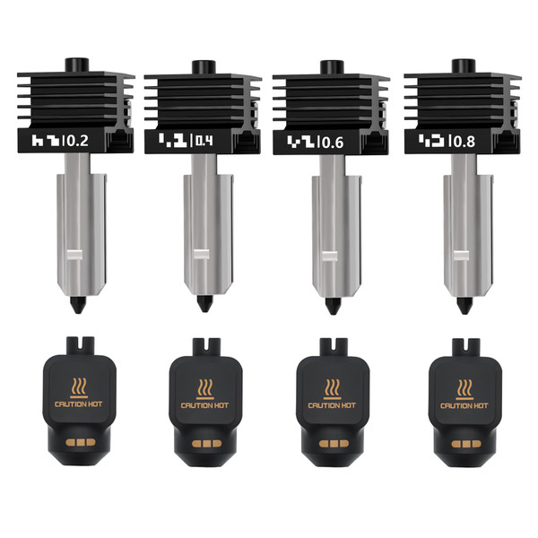 4PCS X2D/P2S Hotend, Quick Swap Hardened Steel Nozzle Print Head Hot End Replacement Kit with Silicone Socks for Bambu Lab X2D/P2S/H2D/H2C/H2S 3D Printer (0.2/0.4/0.6/0.8mm)