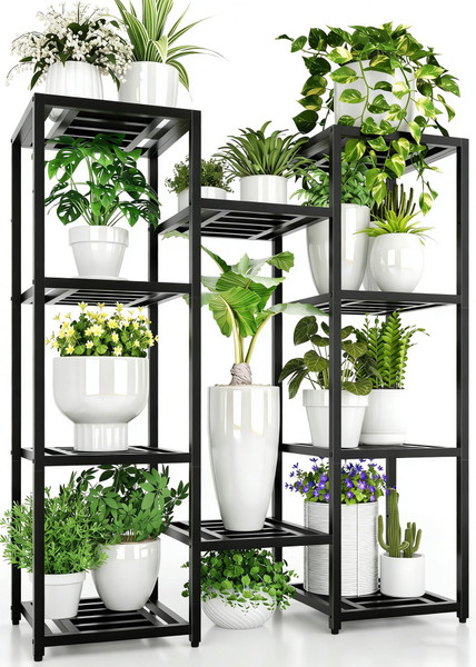 Hongsane Metal Heavy Duty Plant Stand Indoor Outdoor,10 Tier Tall Plant Stands Holder,Large Wrought Iron Plant Shelves for Multi Pots,Black Tiered Flower Display Riser for Living Room,Patio,Balcony