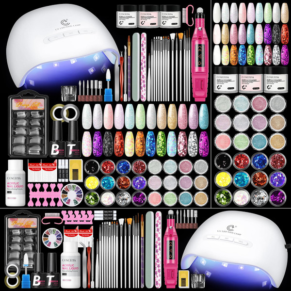 COSCELIA 58PCS Acrylic Nail Kit for Beginners with Everything Drill & Light