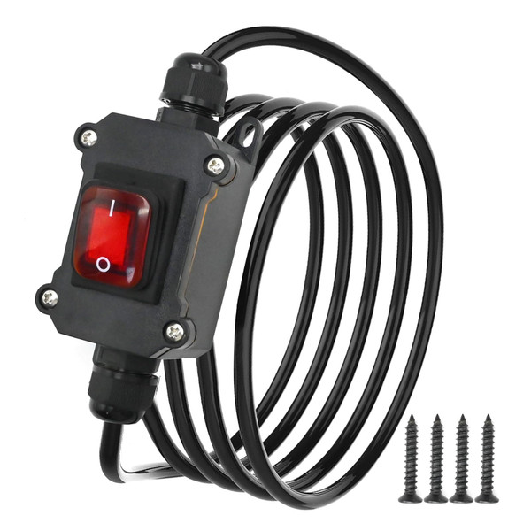 EATAKWARD 20A 125V AC Inline Cord Switch, IP66 Waterproof DPST Inline Cord Switch with Red Lighted Rocker Button (ON/Off Switch)