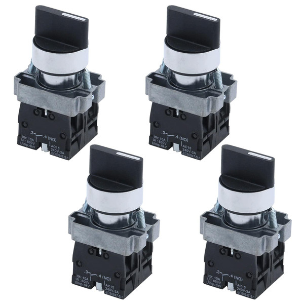 Antrader 4pcs ZB2-BE101 SPDT 2NO 4 Pin 3 Position Rotary Selector Switches