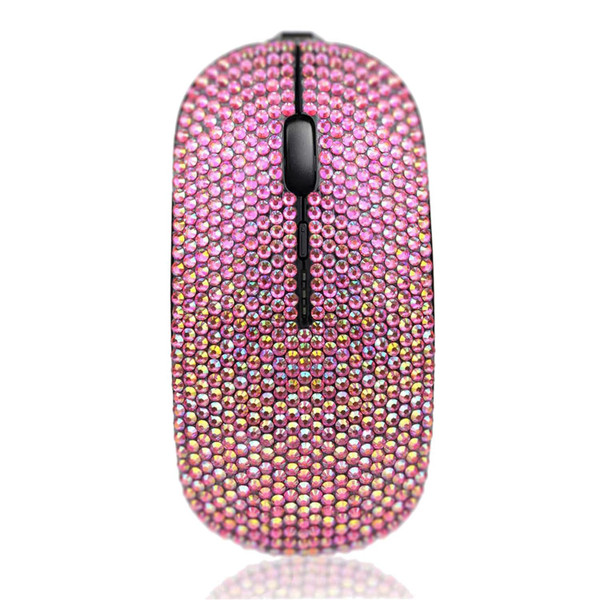Bling Luxury Crystal Rhinestone 2.4G Wireless Slim Flat Rechargeable Optical Mice Gift - Rose Red