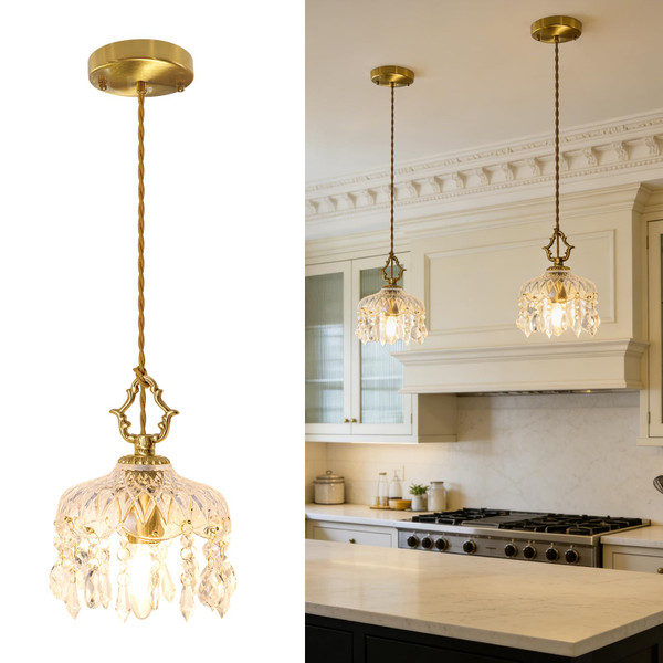 MODIVO 1-Light 7.87" Hardwired Mini Pendant Light, Textured Glass Shade