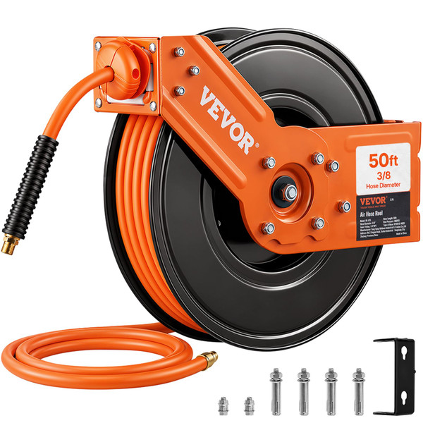 VEVOR Retractable Air Hose Reel 3/8 IN x 50 FT Hybrid Air Hose Max 300PSI