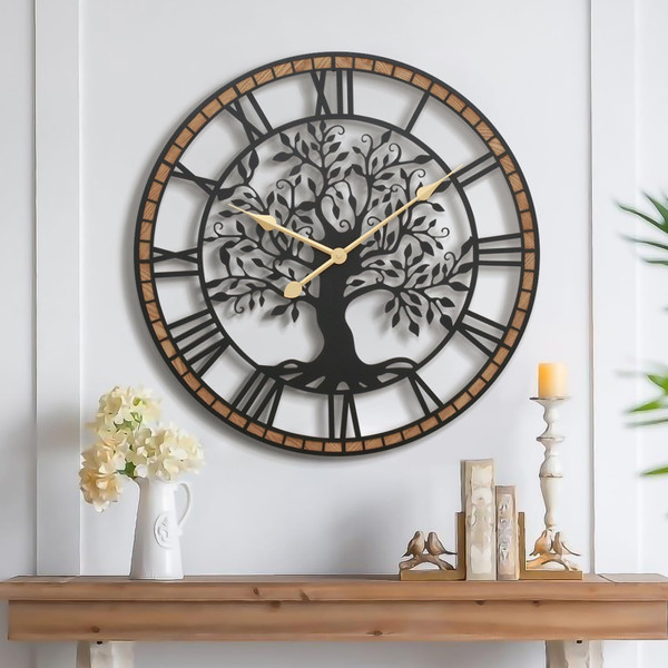 Micasso Large Wall Clock Decorative: 24 Inch Tree of Life Battery Operated