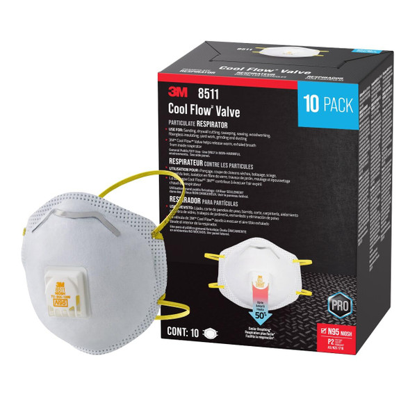 3M 8511 N95 Cool Flow Valved Respirator, 10-Pack