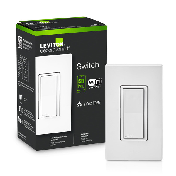 Leviton Decora Smart Switch, Wi-Fi, D315S-1RW, White