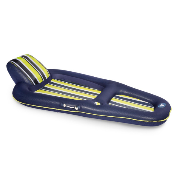 Aqua Luxury Pool Float Lounge – Extra Large – Heavy Duty, Inflatable Pool Floats for Adults with Headrest, Backrest, Footrest & Cupholder – Navy/Green/White Stripe