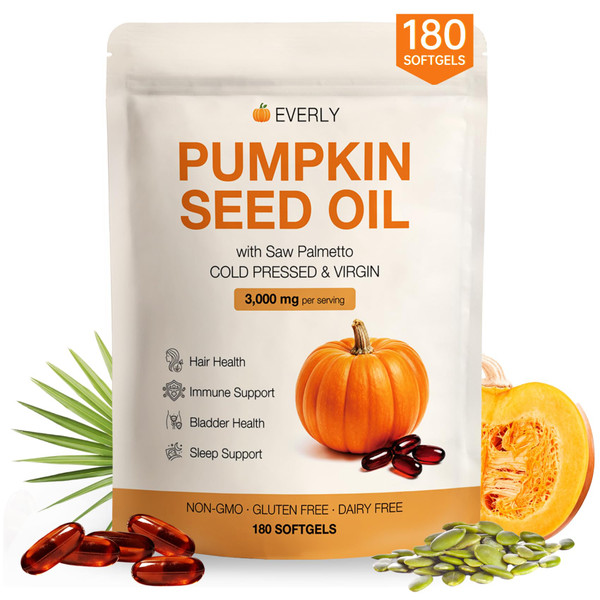 Jyouher Everly Pumpkin Seed Oil - with Saw Palmetto, 3000mg, 180 Softgels