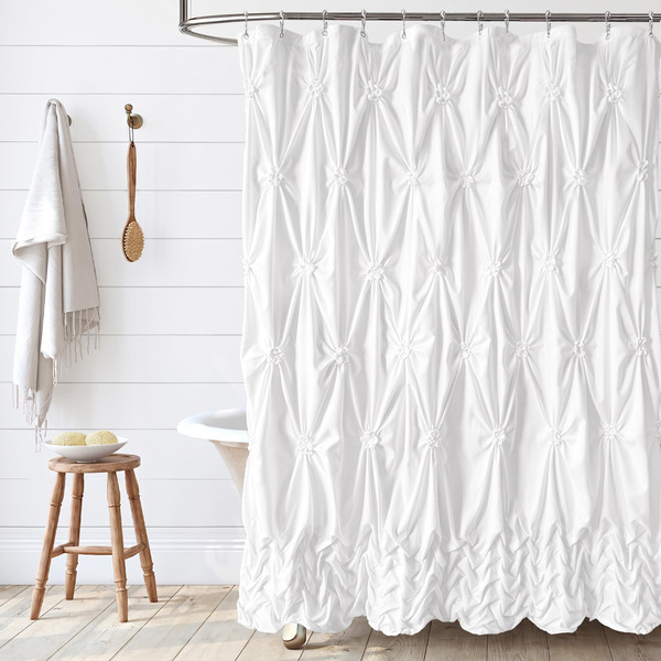 Extra Long Farmhouse Shower Curtain White Fabric Shower Curtain 72 x 84